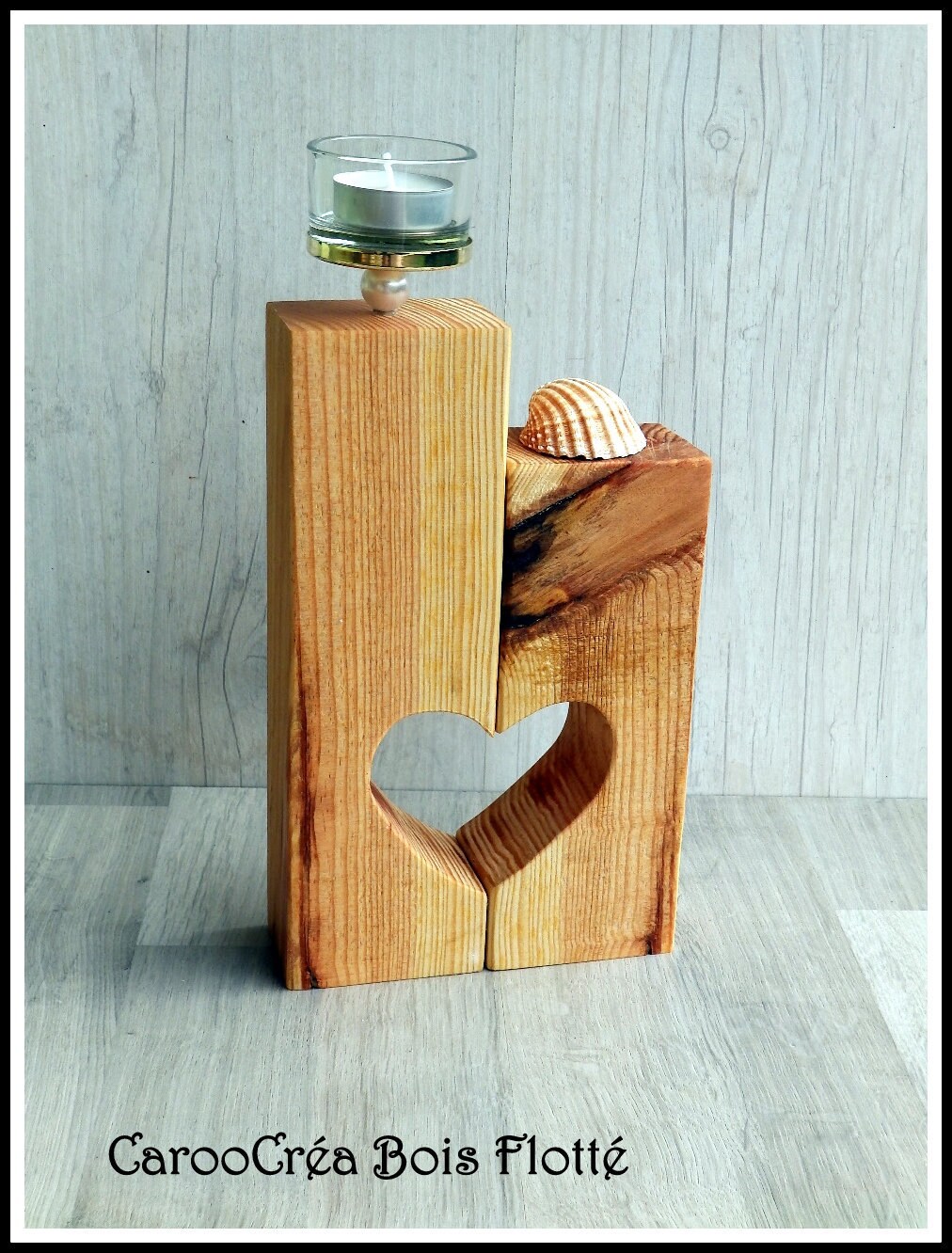 Bougeoir Bois Coeur, Bougeoir Rectangle, Naturel, Cube, Coeur