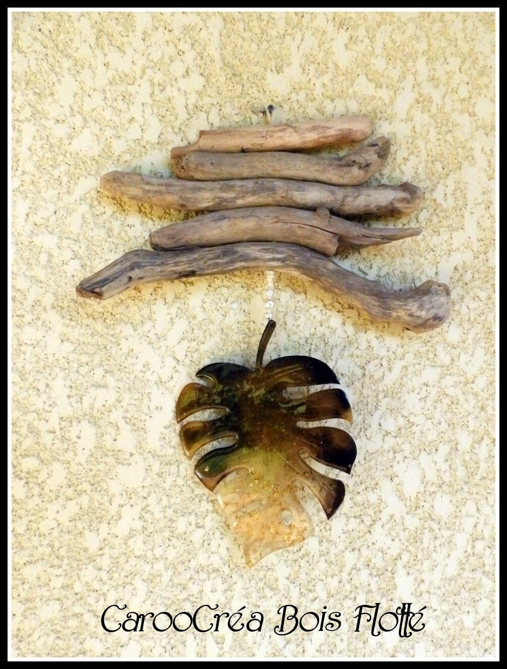 Décoration Bois Flotté, Driftwood Decoration, Feuille Philodendron, Monstera, Boho Style, Driftwood 