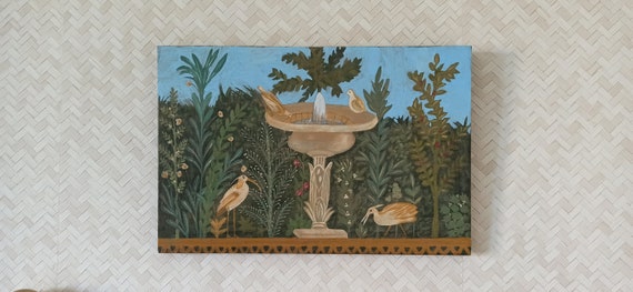 Biller Antik Italien Brunnen Tränke Vogel Fresko Triklinium Pflanzen Pompeji A3 01