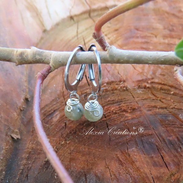 Customizable Dormeuses earrings, 6mm Labradorite or stone of your choice and stainless steel