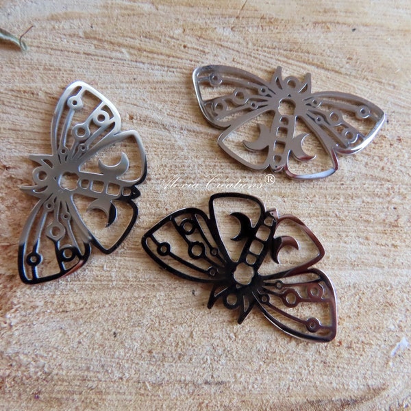 Lot de 5 pendentifs Papillon de Nuit en acier inoxydable