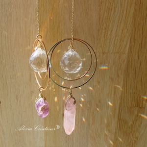 Suncatcher - Feng Shui Suncatcher, Amethyst or Rose Quartz