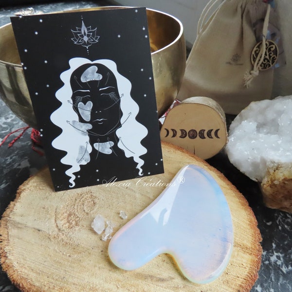 Illustrated instructions card for Gua Sha in Opalite