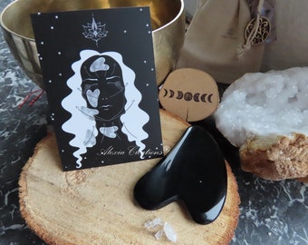 Carte illustrée faite main mode d&#39;emploi pour Gua Sha en pierre gemme naturelle d&#39;obsidienne noire