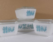 Pyrex Butterprint Complete Refrigerator set with Matching Lids 4 Dishes with 4 matching lids
