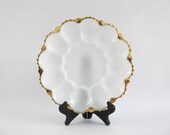 Anchor Hocking Gold Trimmed Deviled Egg Serving Dish Opal White and Gold Appetizer Plate