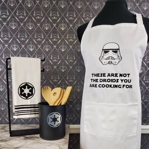 Fun Star Wars pun embroidery on a White Apron