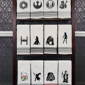 Star Wars Embroidery on White Kitchen/Bar Towel with Stripe on bottom