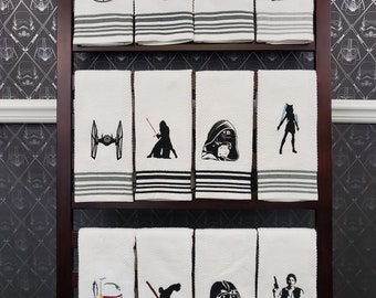 Star Wars Embroidery on White Kitchen/Bar Towel with Stripe on bottom