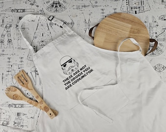 Fun Star Wars pun embroidery on a White Apron