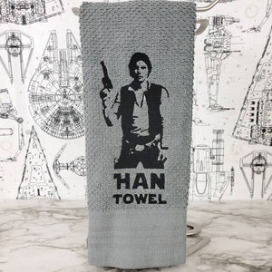 A "Han Towel" Embroidered Kitchen/Bar Towel with Solo silhouette