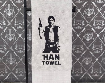 Toalla de mano/bar/cocina nueva de color gris claro con bordado y la silueta de Solo.