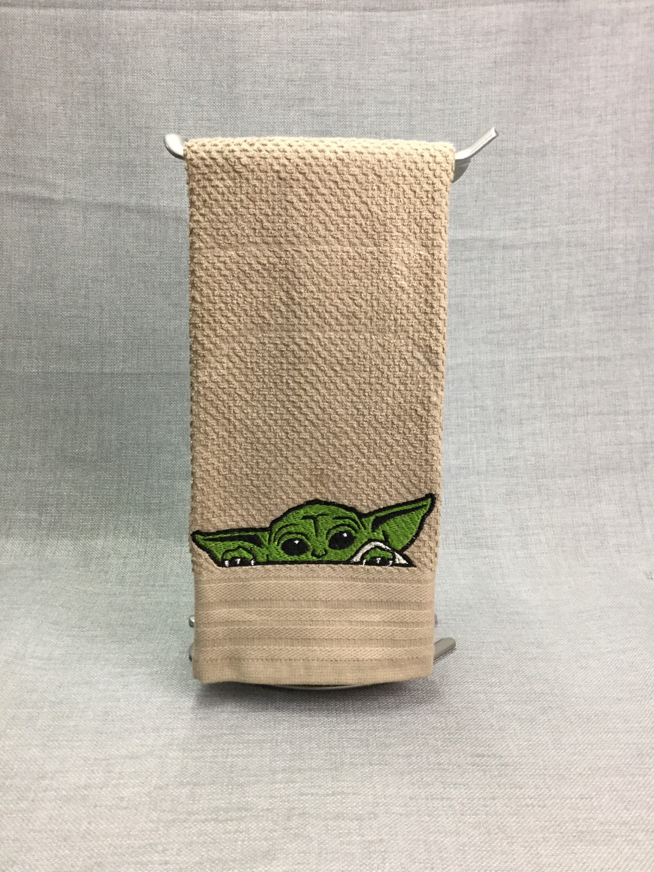 Baby Yoda Embroidery on a Solid Color Kitchen Towel Etsy UK