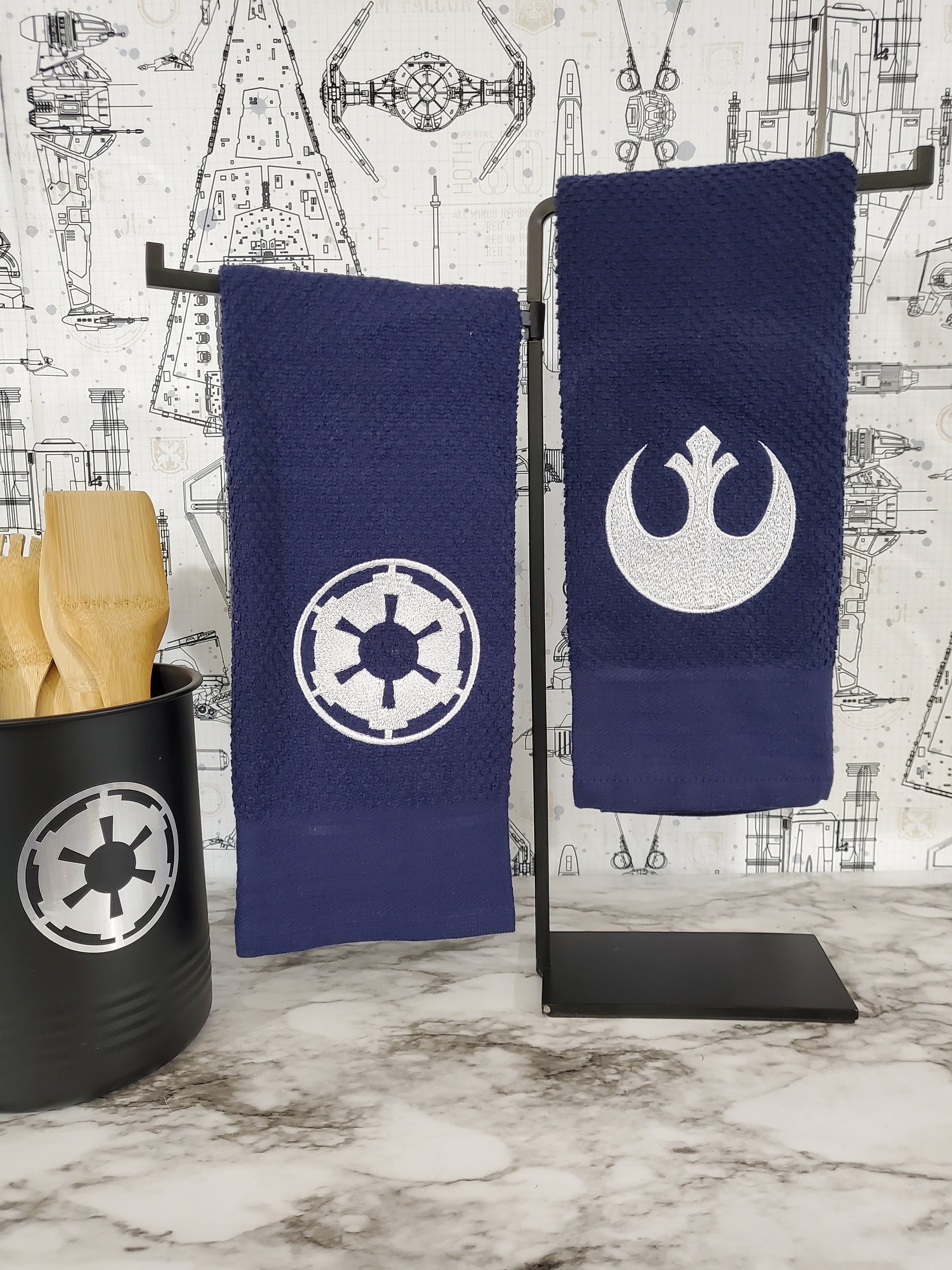 Set of Blue Star Wars Embroidered Towels. Rebel Insignial and