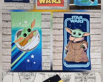 Toalla de playa Grogu personalizada, tipografía de Star Wars