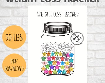 Bullet Journal Weight Loss Tracker Jar Imprimable 50LBS Body Measurement Téléchargement instantané Weight Loss Journal Insert Sticker pour BuJo