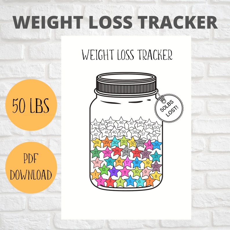 Weight Loss Tracker Jar 50LBS Printable, Body Measurement Tracking 50