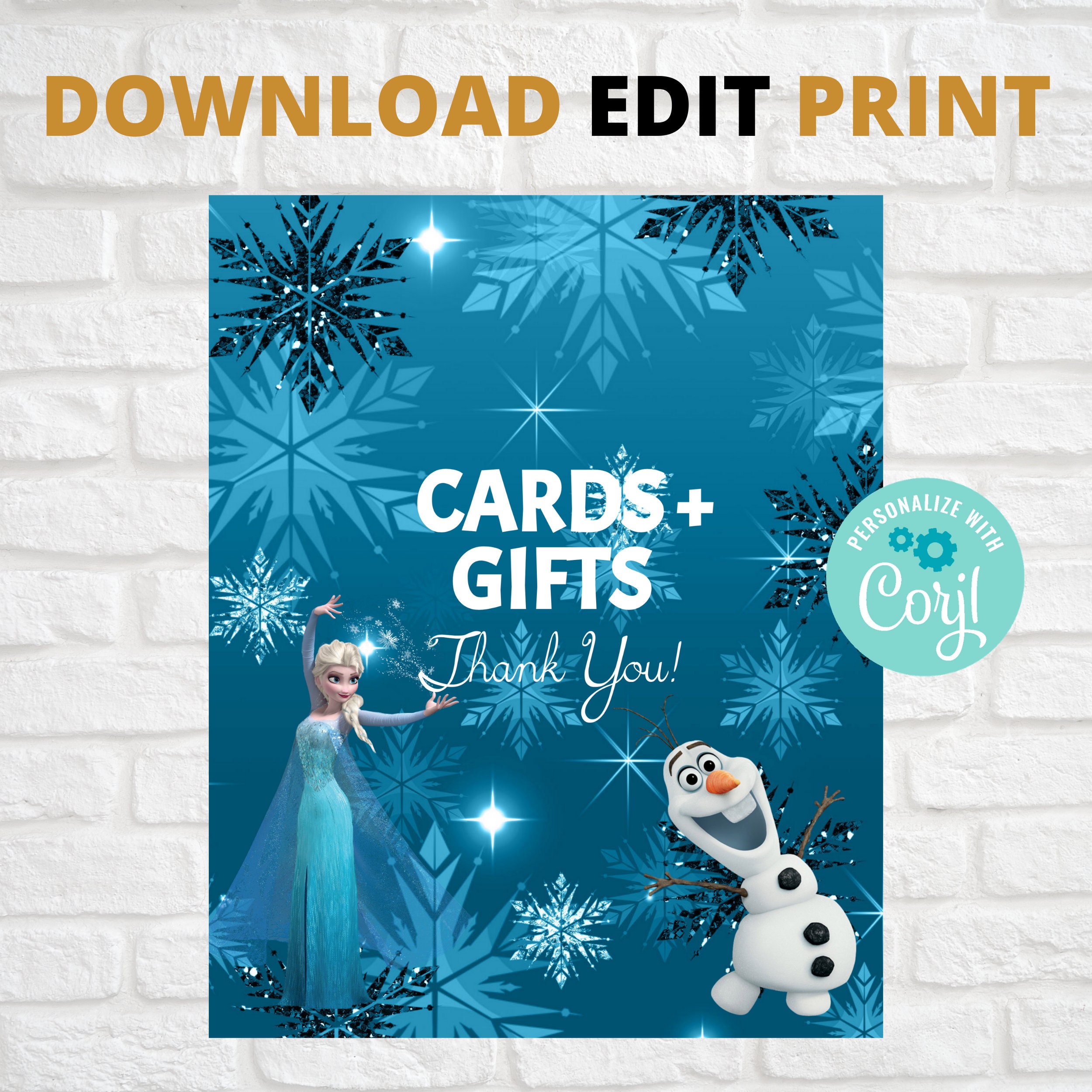 EDITABLE Frozen Elsa Olaf Party Table Sign Gifts and Cards | Etsy