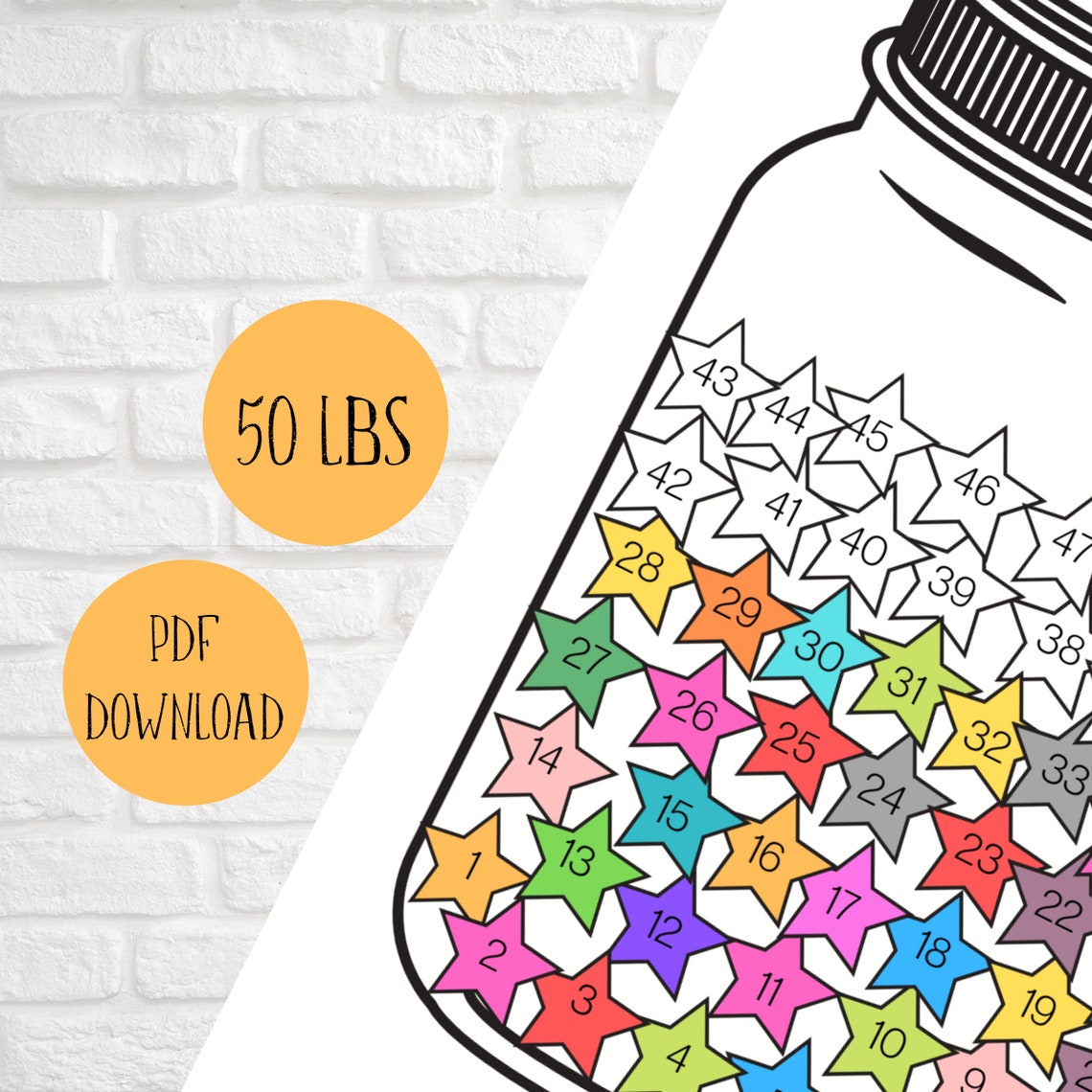 Weight Loss Tracker Jar 50LBS Printable, Body Measurement Tracking 50