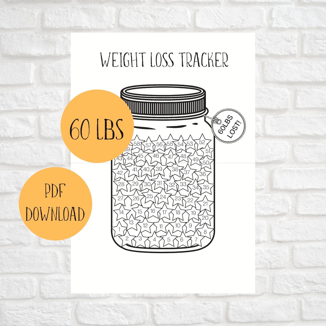 Weight Loss Tracker Jar 60LBS Printable, Body Measurement Tracking 60