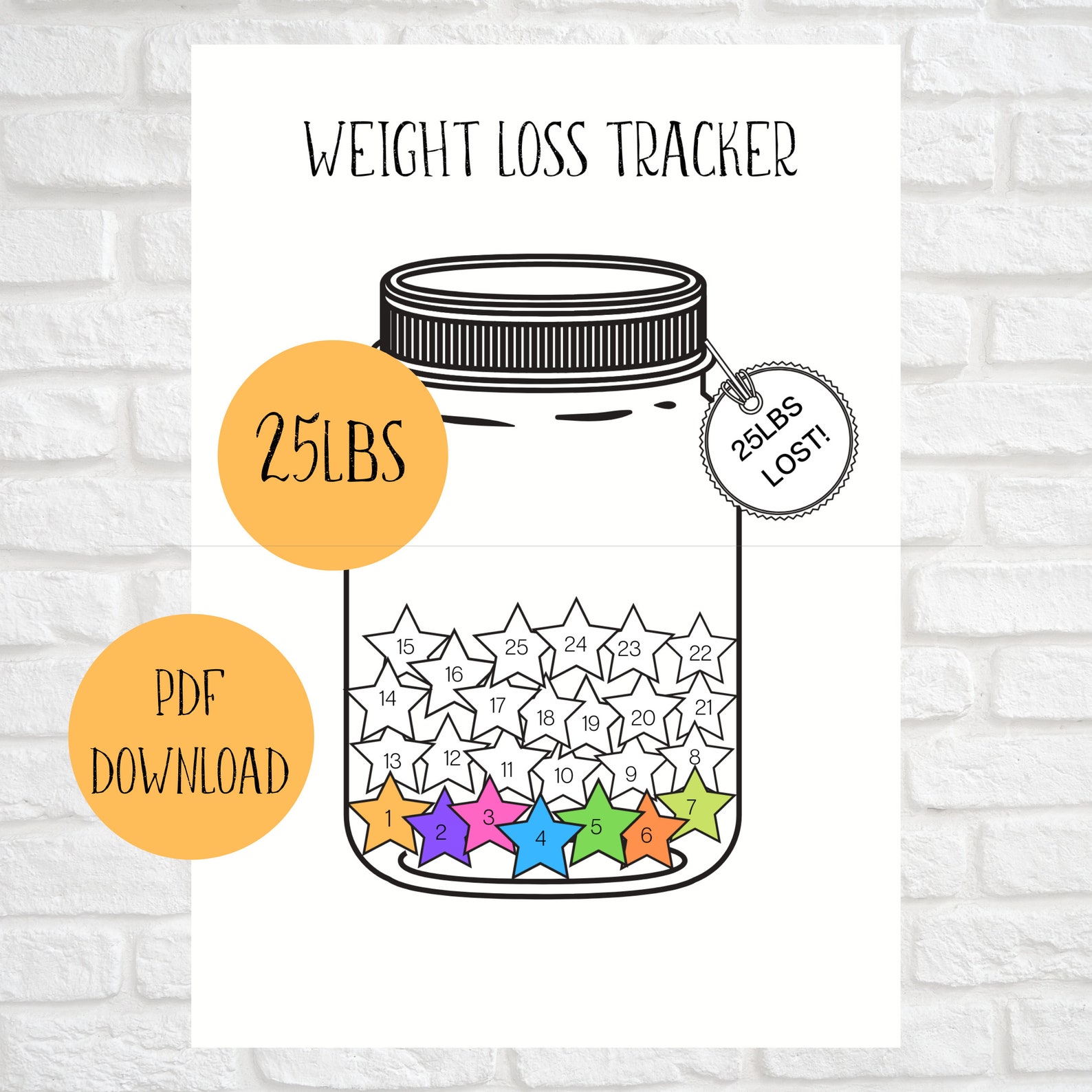 Weight Loss Tracker Jar 25LBS Printable, Body Measurement Tracking 25 ...