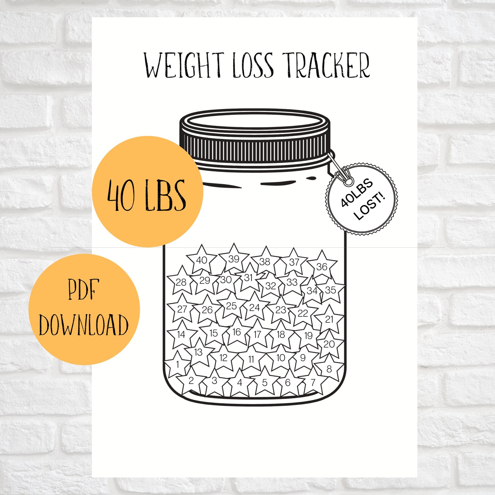 Weight Loss Tracker Jar 40LBS Printable Body Measurement Etsy Canada