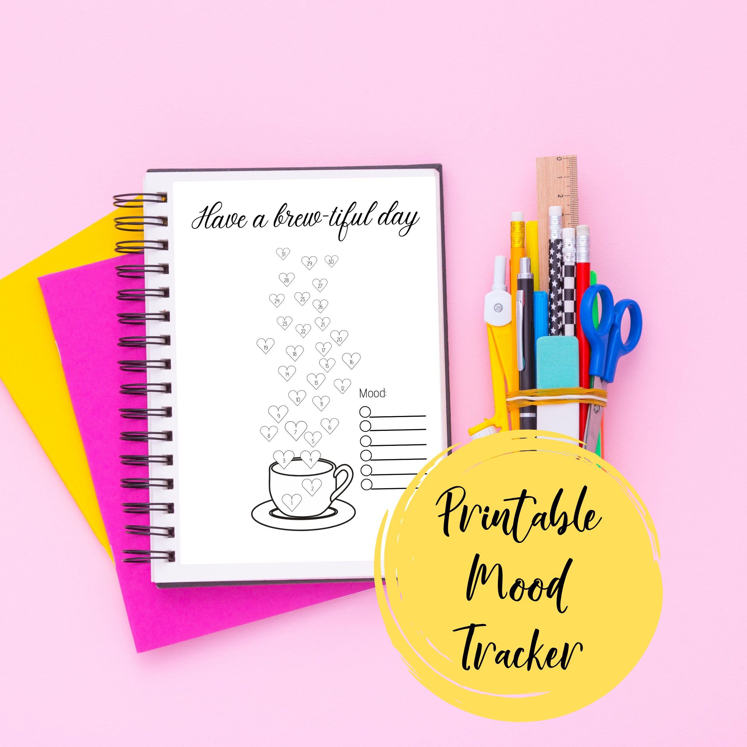 Bullet Journal Mood Tracker Coffee Pun Cute Monthly Trackers - Etsy
