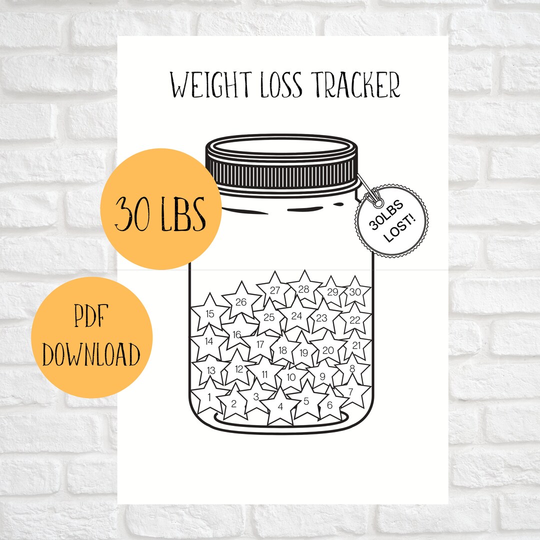 Weight Loss Tracker Jar 30LBS Printable, Body Measurement Tracking 30