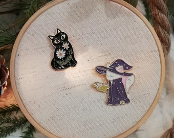 Porte aiguille aimanté / needle minder "Chat sorcier" et "Chat fleuri"