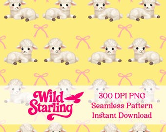 Lullaby Lamb Butter Yellow |  Easter Pastel  Seamless Pattern PNG