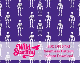 Bare Bones Mystic Violet | Skeleton Pattern Purple Indigo Halloween Seamless Pattern PNG