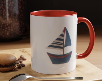 Taza con diseño de velero náutico / Taza de café con temática playera costera