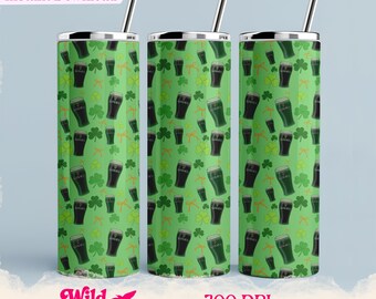 St Paddys Pint 20oz Tumbler Wrap Skinny Tumbler Celebrations St Patricks Day Irish Green Lucky Guinness Coquette Bow Sublimation PNG