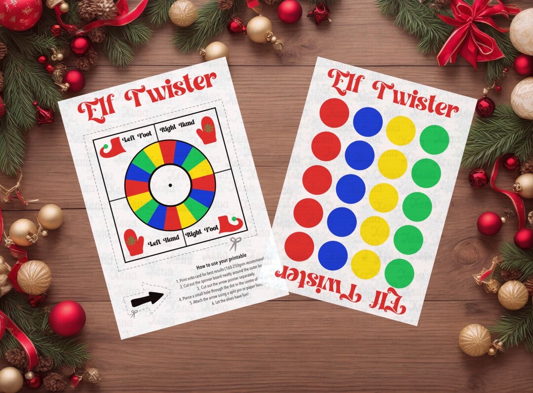 Christmas Elf Twister Printable Game Mini Elf Activity Mat and Spinner ...