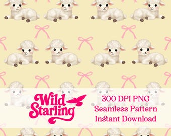 Lullaby Lamb Vanilla Whisper | Easter Pastel Seamless Pattern PNG