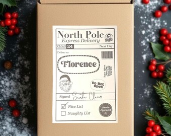 Personalised Santa Shipping Label North Pole Delivery Label Custom Christmas Gift Tag Thermal Printed Sticker Nice Naughty List Kids Xmas