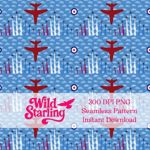 Flechas rojas de la RAF, PNG, Aviación, Aviones, Nubes, Patrón para niños, Regalo para piloto, Patrón sin costuras de verano, 300 ppp, 12 x 12 PNG