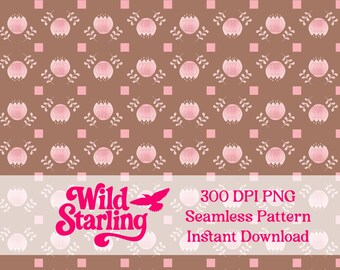 Mocha Bloom | Mocha Mousse Geometric Floral Seamless Pattern PNG