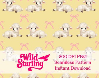 Lullaby Lamb Lemon Haze | Easter Pastel Seamless Pattern PNG