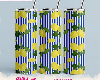 Estate Italiana 20oz Tumbler Wrap Skinny Tumbler Mediterranean Summer Lemon Pattern Italian Amalfi Coast Sublimation PNG