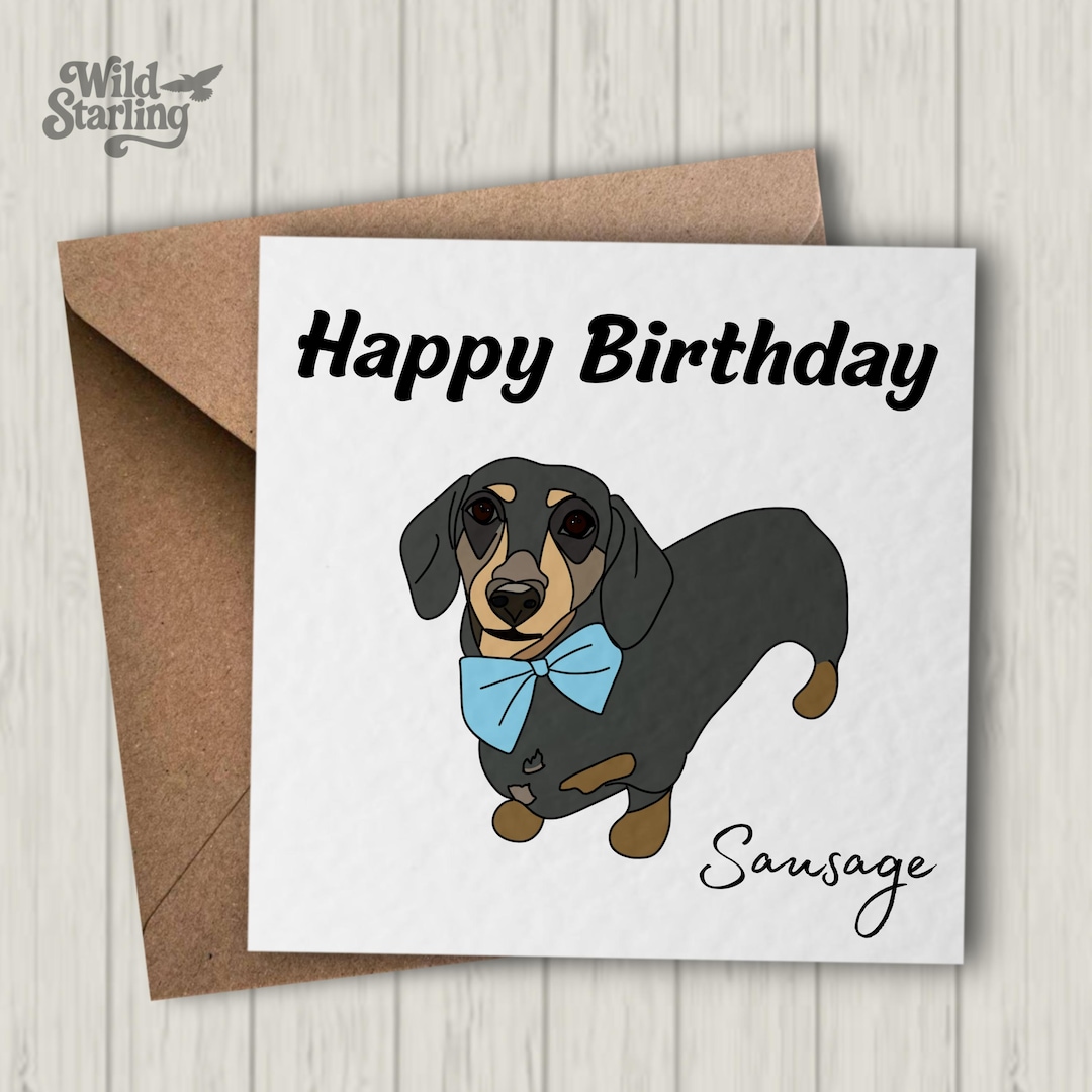 Happy Birthday Sausage Dog Illustration Dachshund Birthday Card 6x6 ...