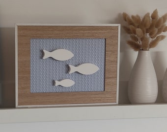 Painting / frame three refined white fish