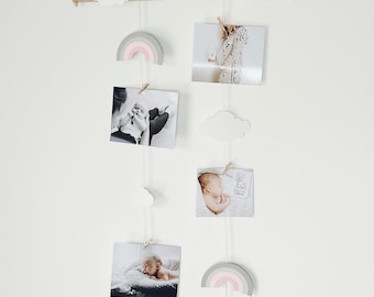 Baby room decoration, rainbow, boho chic, jumble, photo holder mobile,