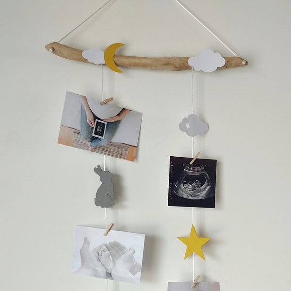 Mix and match, photo holder mobile, birth list gift idea, baby room decoration, rabbit, cloud, moon, star