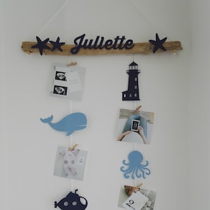 Pêle mêle, mobile porte photos,  idée cadeau liste naissance chambre bébé, baby shower,  phare, baleine, sous-marin, bois flotté ou hêtre