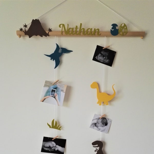 Dinosaurs Birth Gift Mix and match, mobile photo holder birth list baby room baby shower