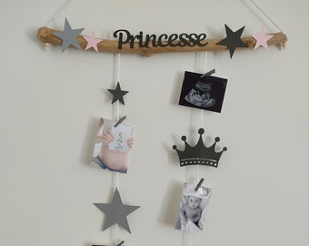 Baby room decor, Baby photo mix, photo holder mobile, birth list gift idea, baby room, baby shower, princess