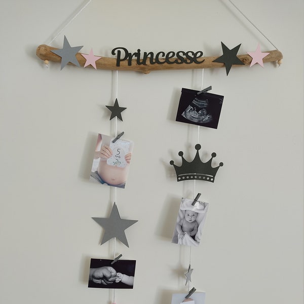 Baby room decoration, Baby photo mix, photo door mobile, birth list gift idea, baby room, baby shower, princess