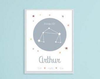 Personalized birth poster baby first name constellation