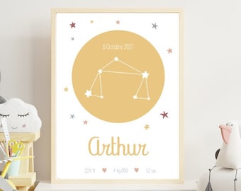 Affiche de naissance personnalisé prénom bébé constellation